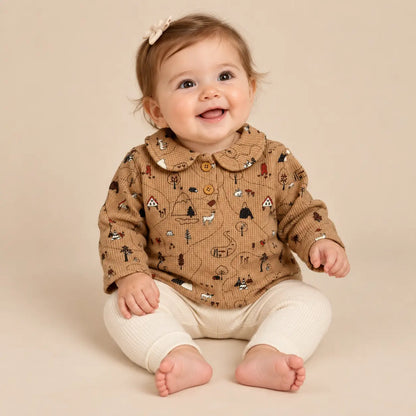 Printed Waffle Cotton Polo Shirt Wallnut lookbook image 3