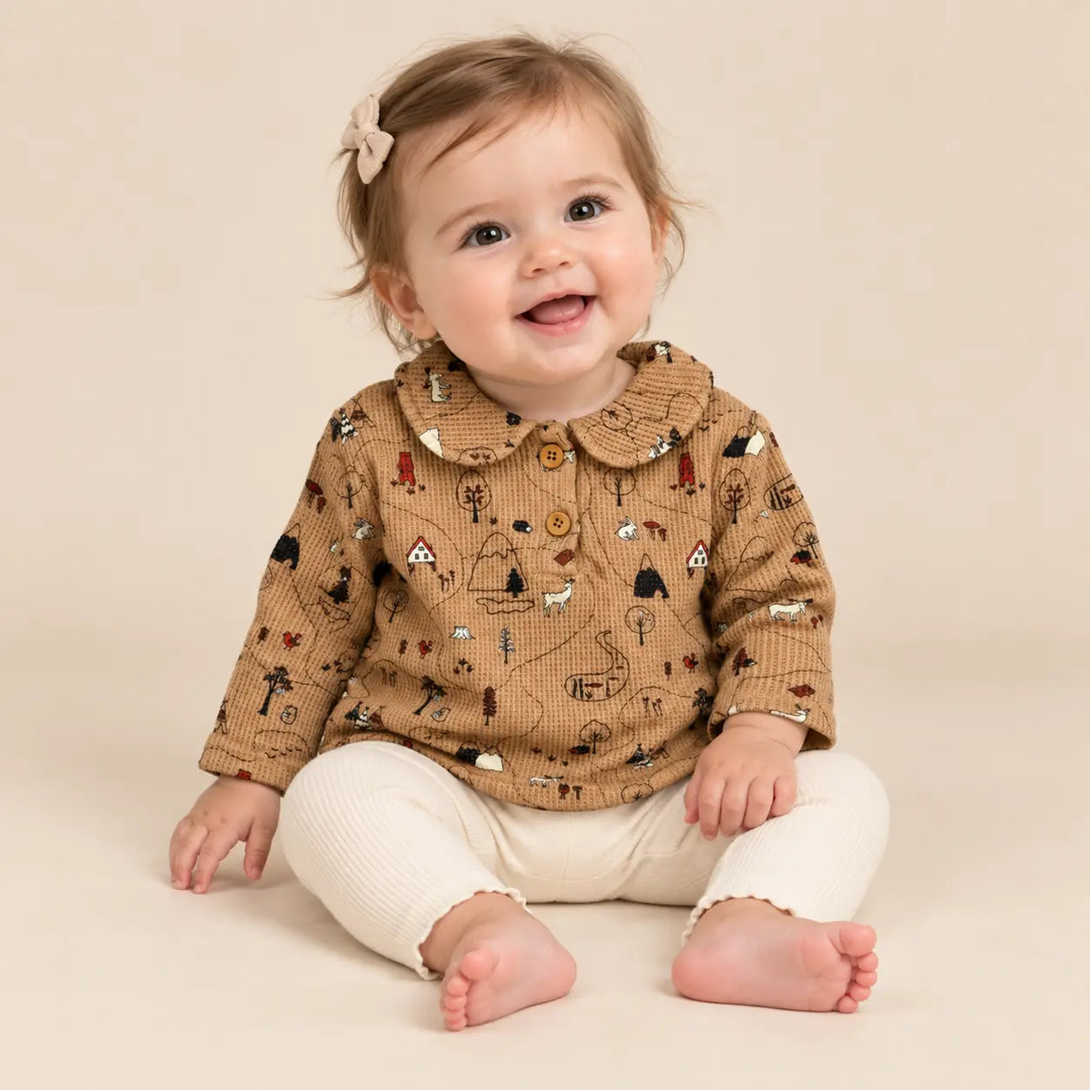 Printed Waffle Cotton Polo Shirt Wallnut lookbook image 4