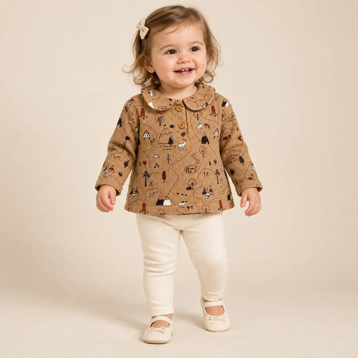 Printed Waffle Cotton Polo Shirt Wallnut lookbook image 5
