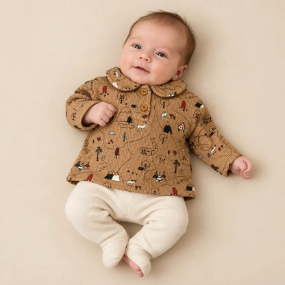 Printed Waffle Cotton Polo Shirt Wallnut lookbook image 7