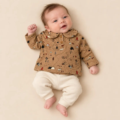 Printed Waffle Cotton Polo Shirt Wallnut lookbook image 8