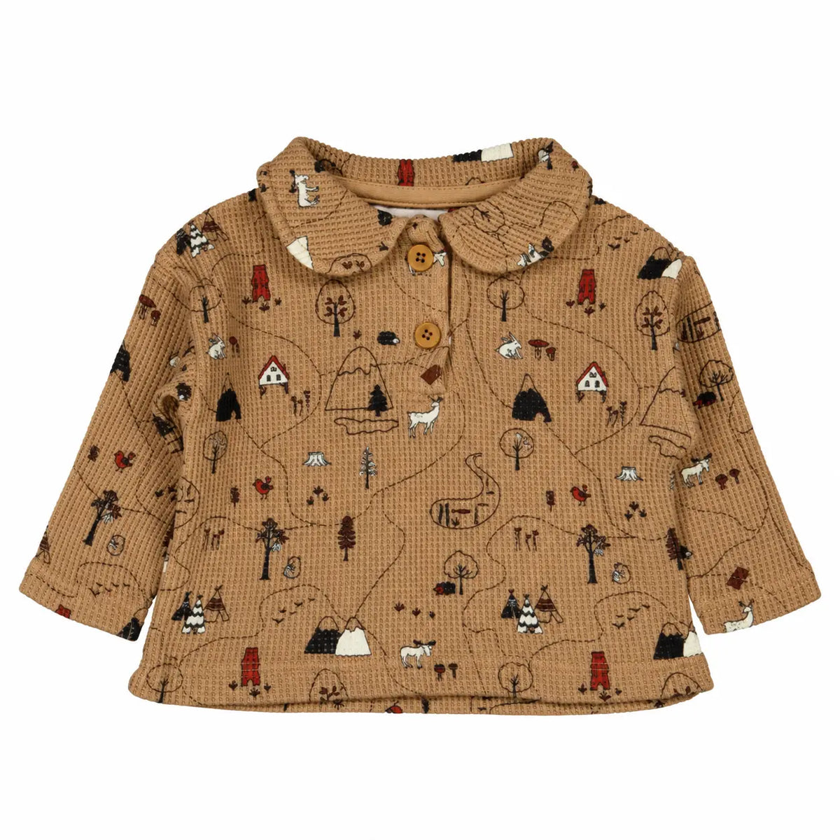 Printed Waffle Cotton Polo Shirt Wallnut product image