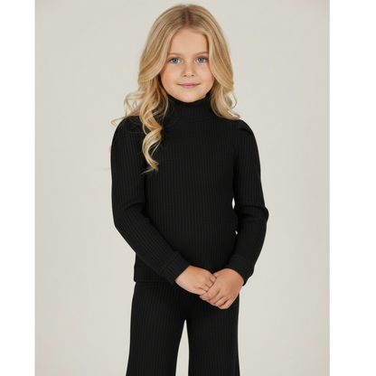Girls Ribbed T-shirt &amp; Leggings - Black