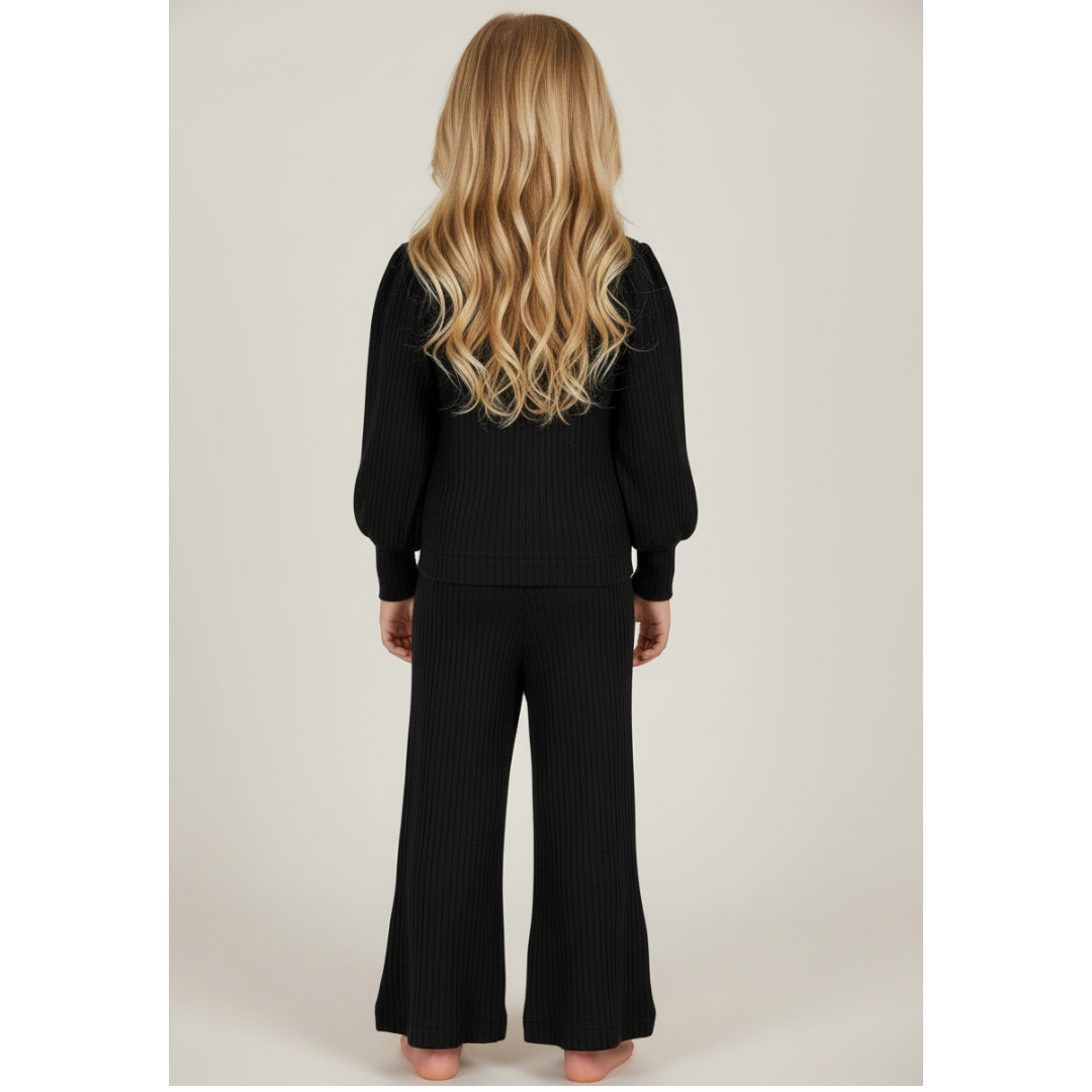 Girls Ribbed T-shirt &amp; Leggings - Black