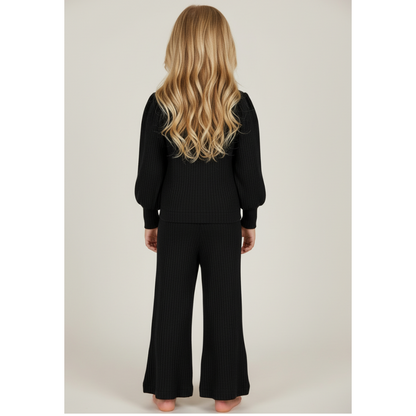Girls Ribbed T-shirt &amp; Leggings - Black