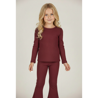 Baby Girl Ribbed T-shirt &amp; Flared Leggings - Burgundy