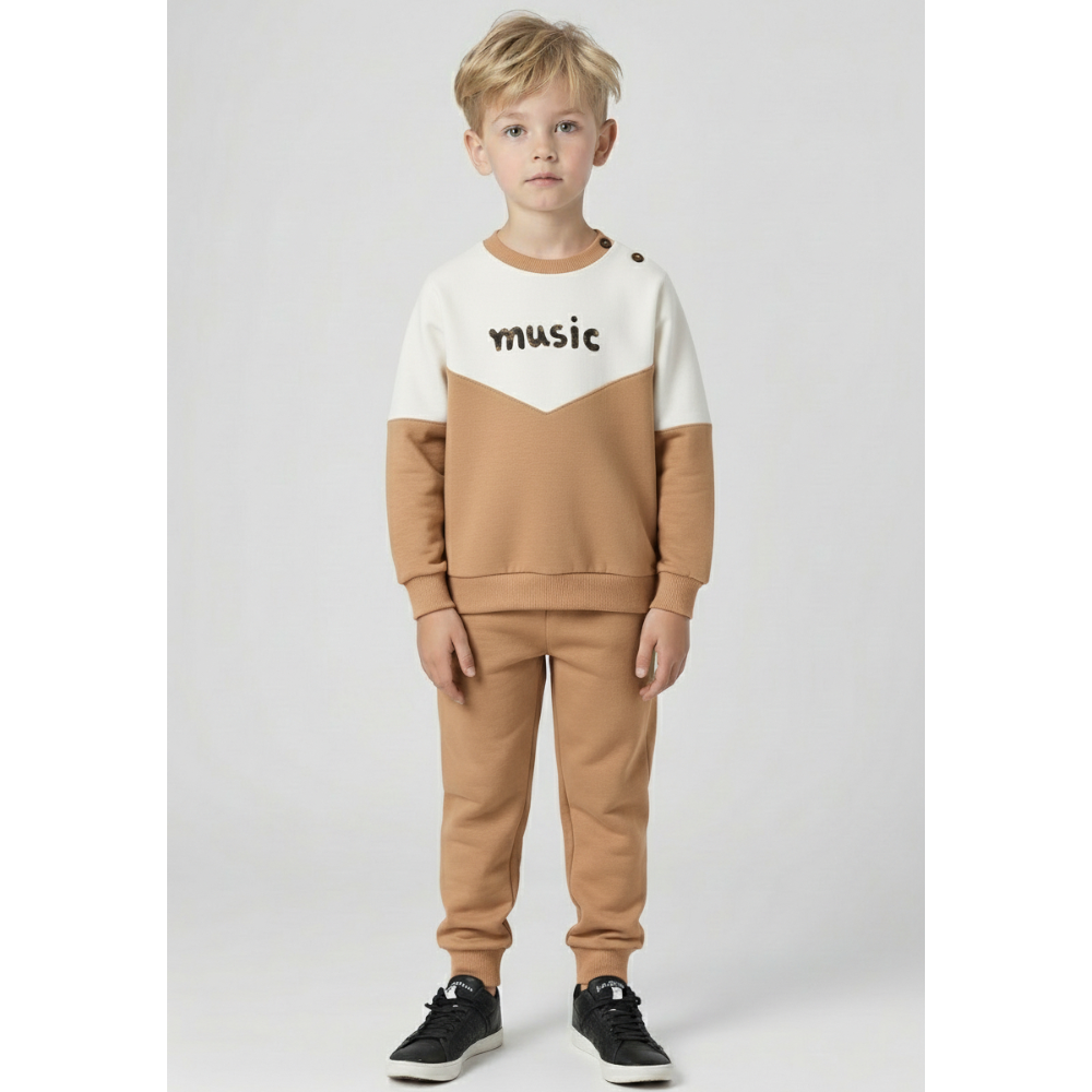 Beige &amp; White Organic Cotton Sweatshirt &amp; Sweatpants