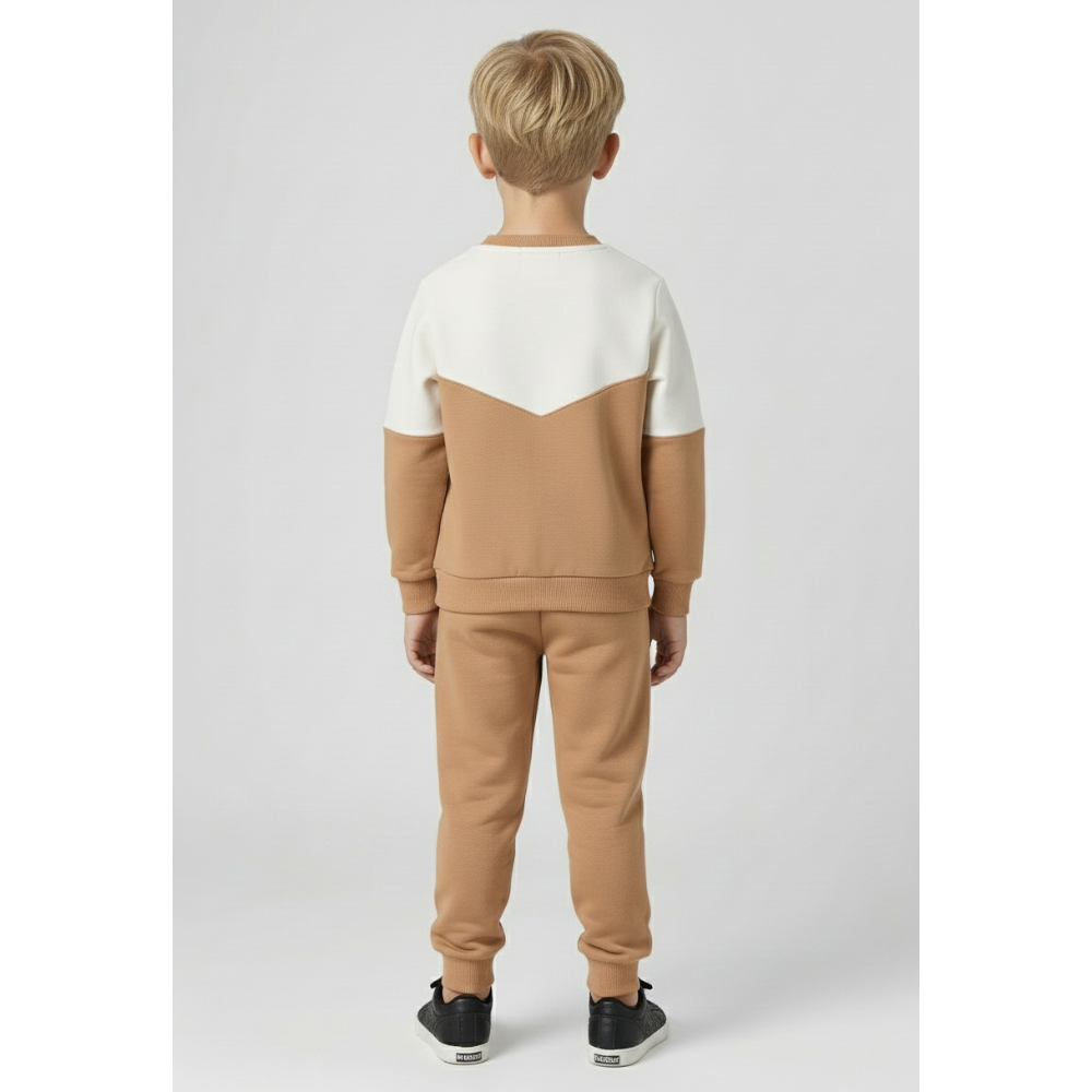 Beige &amp; White Organic Cotton Sweatshirt &amp; Sweatpants