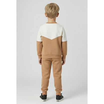 Beige &amp; White Organic Cotton Sweatshirt &amp; Sweatpants