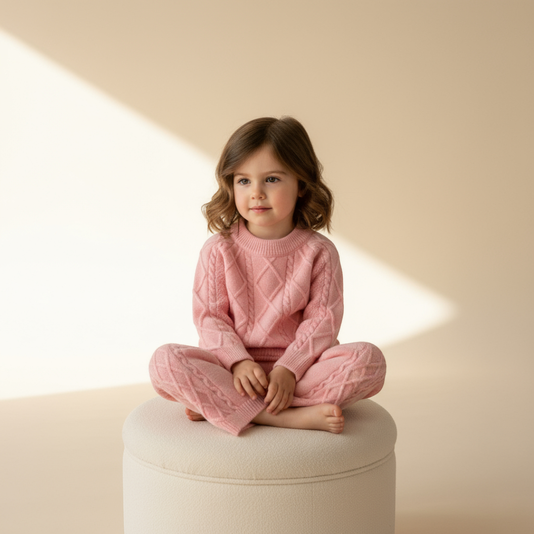 Mila Diamond Knit Set - Blush Pink