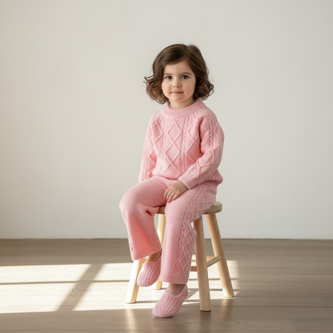 Mila Diamond Knit Set - Blush Pink