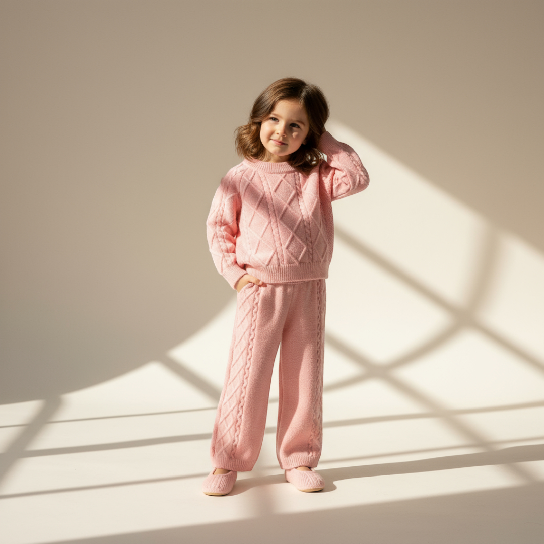 Mila Diamond Knit Set - Blush Pink