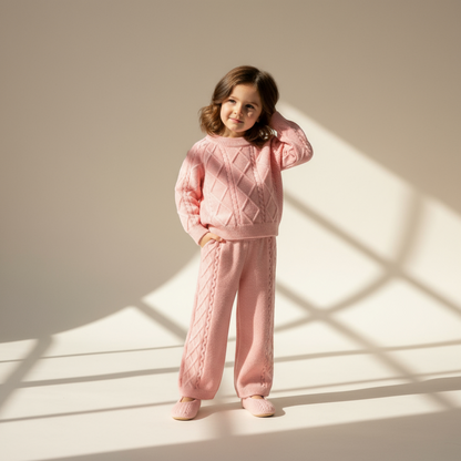 Mila Diamond Knit Set - Blush Pink