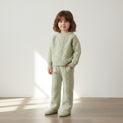 Mila Diamond Knit Set - Sage Green