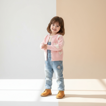 Amélie Heart Knit Cardigan - Pink