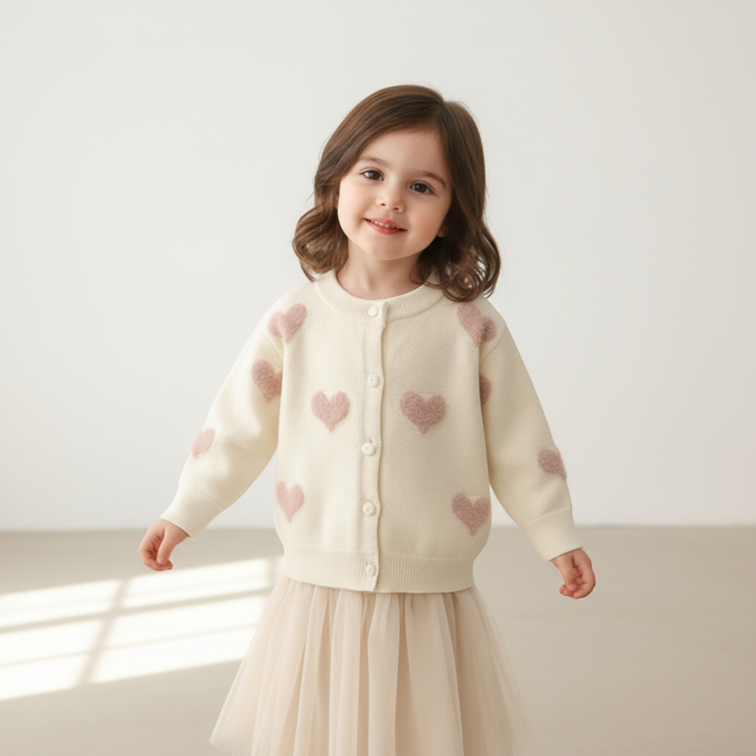 Amélie Heart Knit Cardigan - Cream