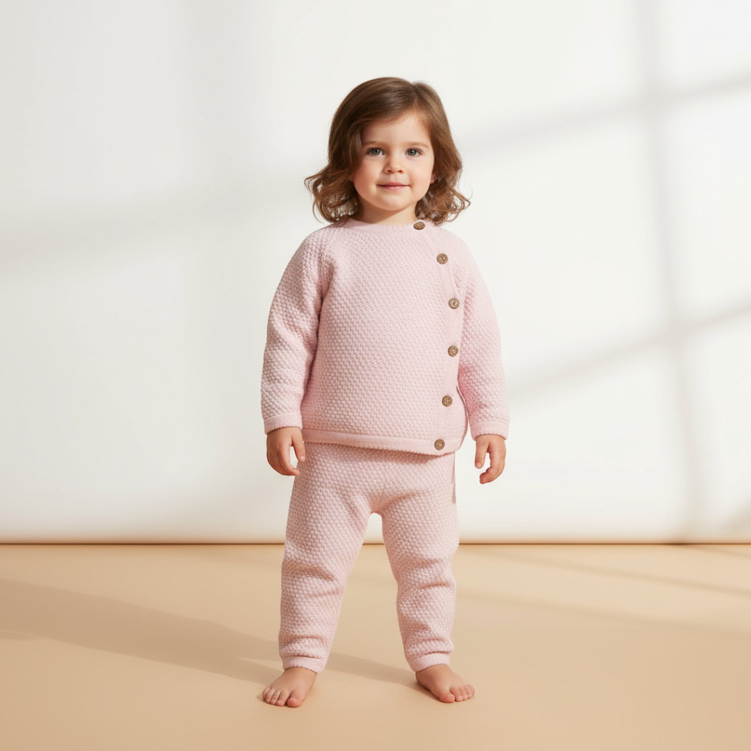 Noa Button Knit Set - Blush Pink