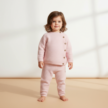 Noa Button Knit Set - Blush Pink