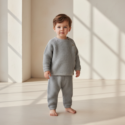 Noa Button Knit Set - Dove Grey