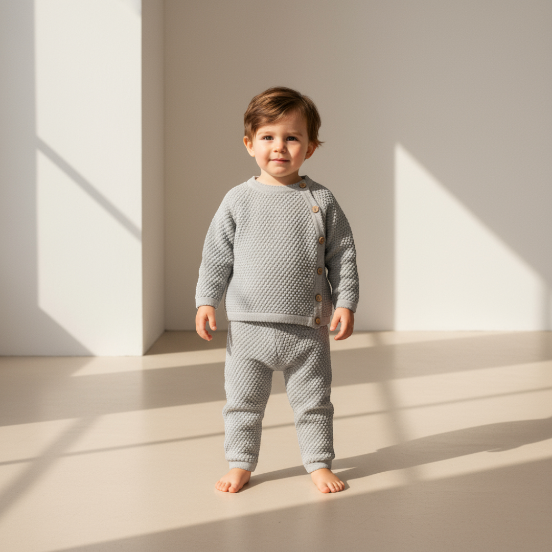 Noa Button Knit Set - Dove Grey