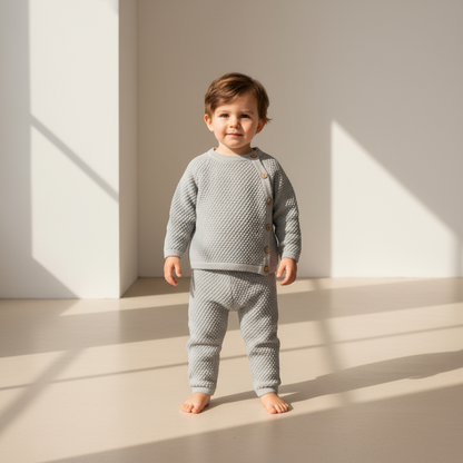 Noa Button Knit Set - Dove Grey