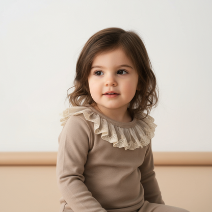 Élodie Lace Collar Top - Taupe Beige