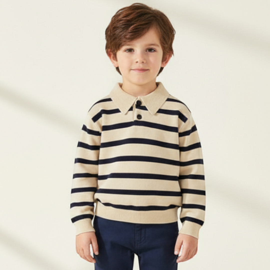 Arden Stripe Knit Polo - Ivory