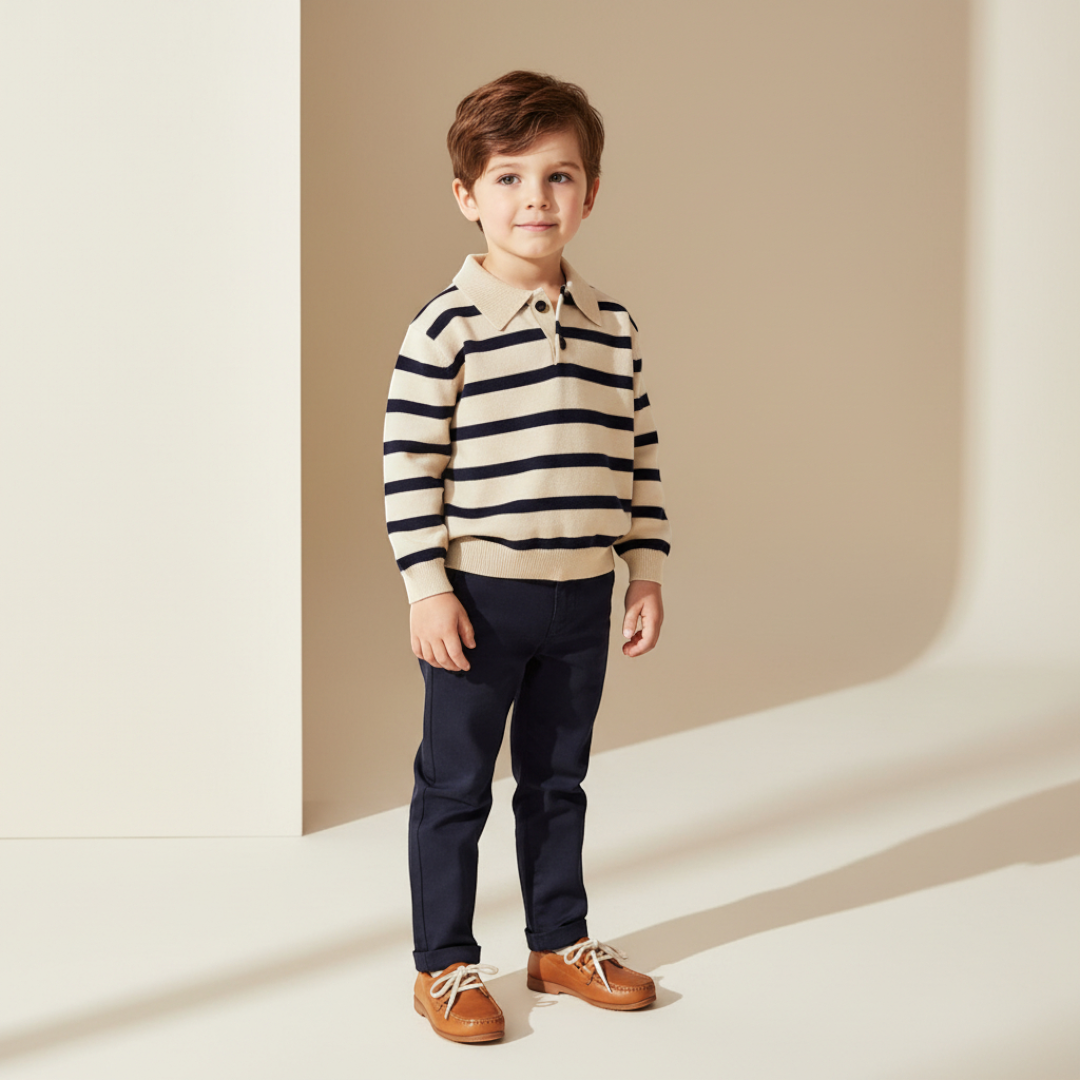 Arden Stripe Knit Polo - Ivory