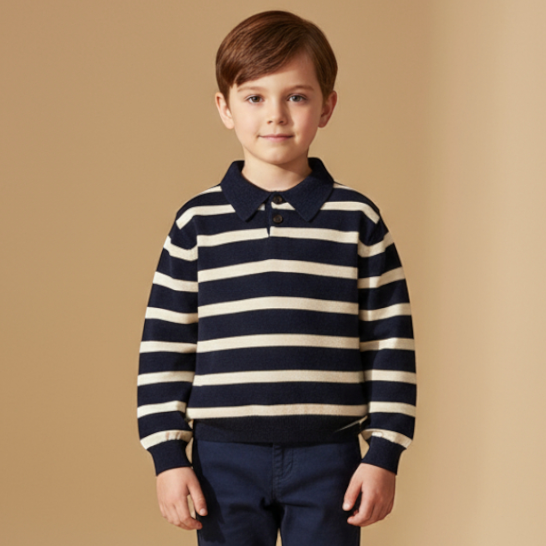 Arden Stripe Knit Polo - Navy