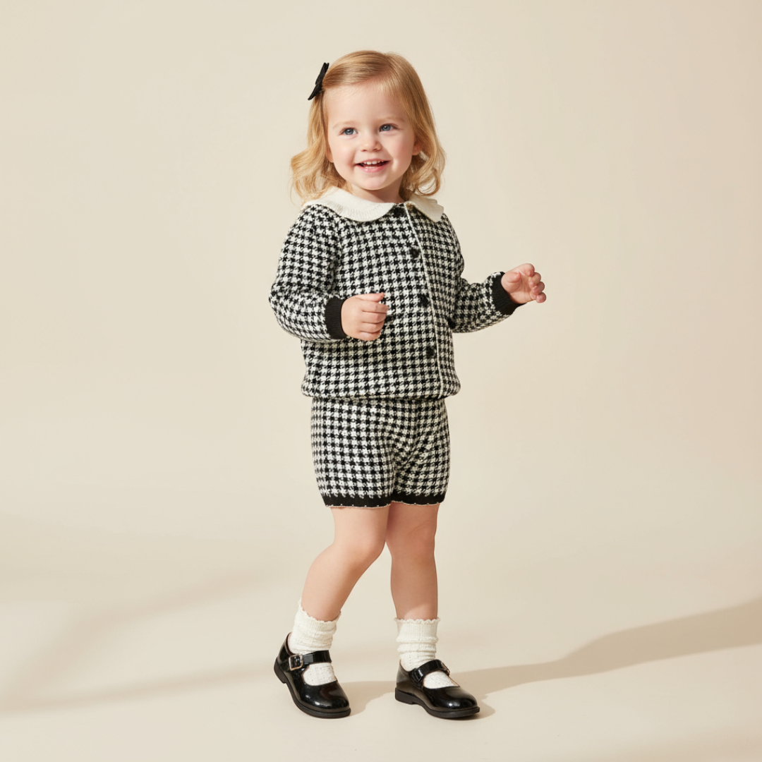 Elara Houndstooth Knit Set - Black
