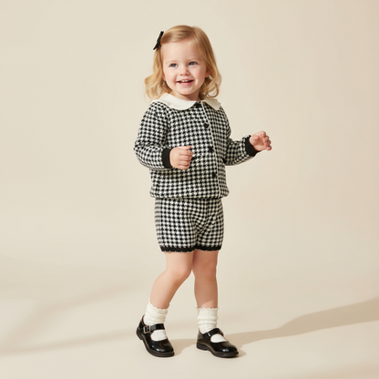 Elara Houndstooth Knit Set - Black