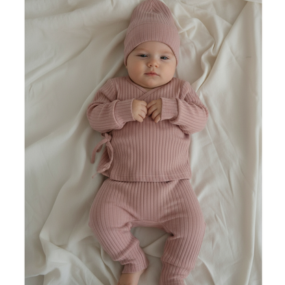 Mara Newborn Ribbed Set - Dusty Rose