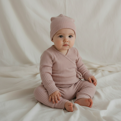 Mara Newborn Ribbed Set - Dusty Rose