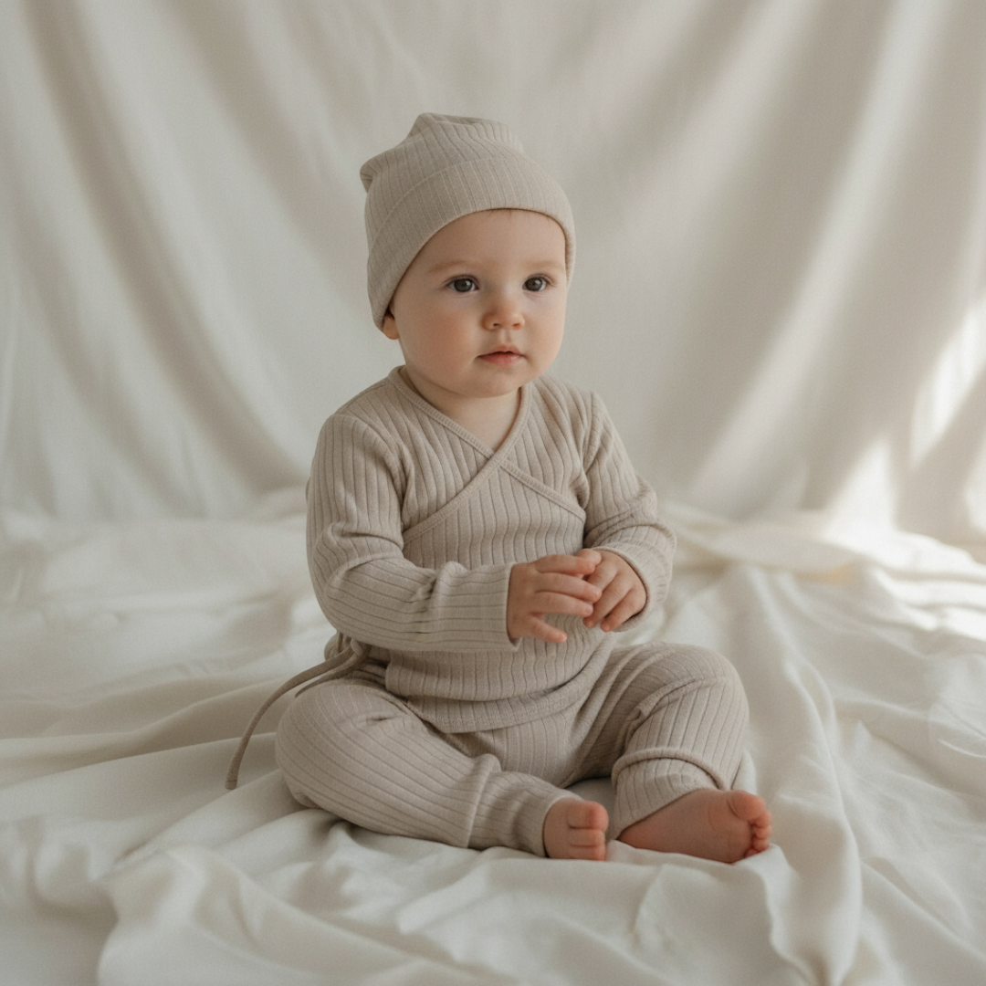 Mara Newborn Ribbed Set - Oat