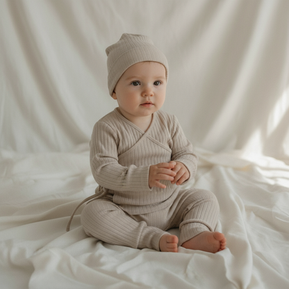 Mara Newborn Ribbed Set - Oat