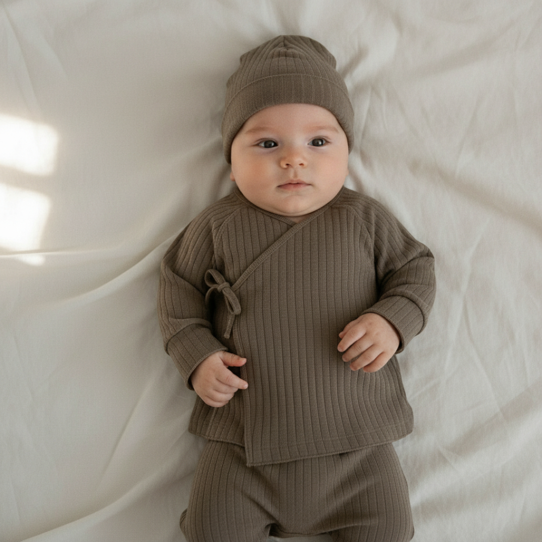 Mara Newborn Ribbed Set - Cocoa