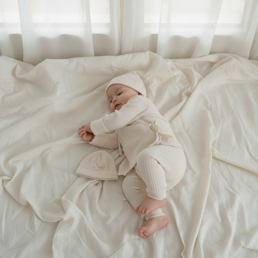 Mara Newborn Ribbed Set - Cream