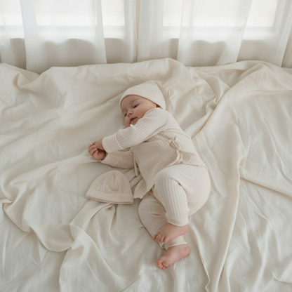 Mara Newborn Ribbed Set - Cream