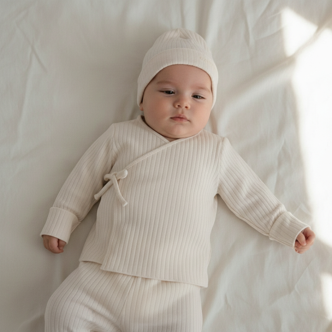 Mara Newborn Ribbed Set - Cream