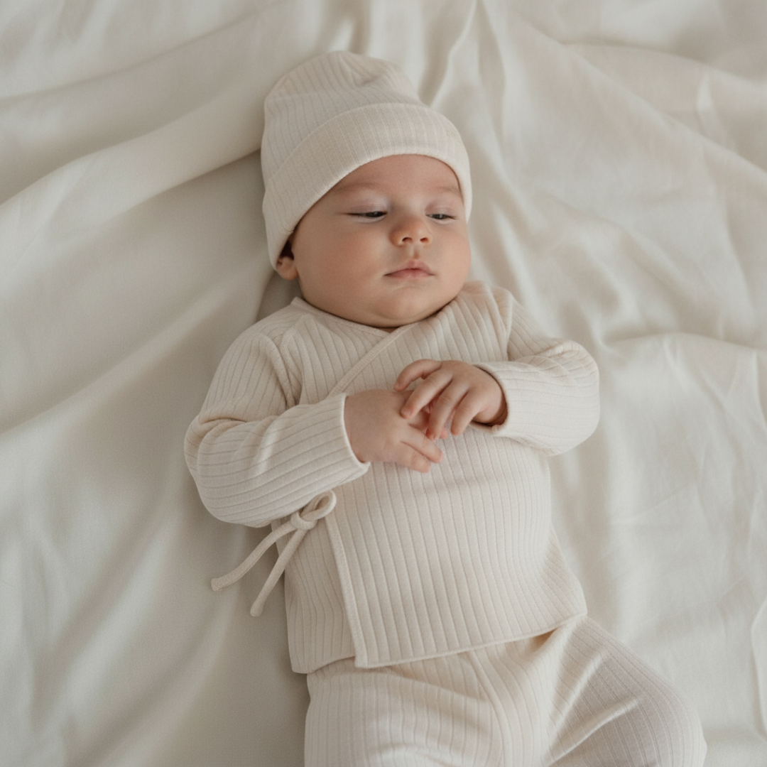 Mara Newborn Ribbed Set - Cream