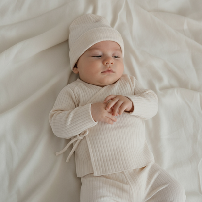Mara Newborn Ribbed Set - Cream