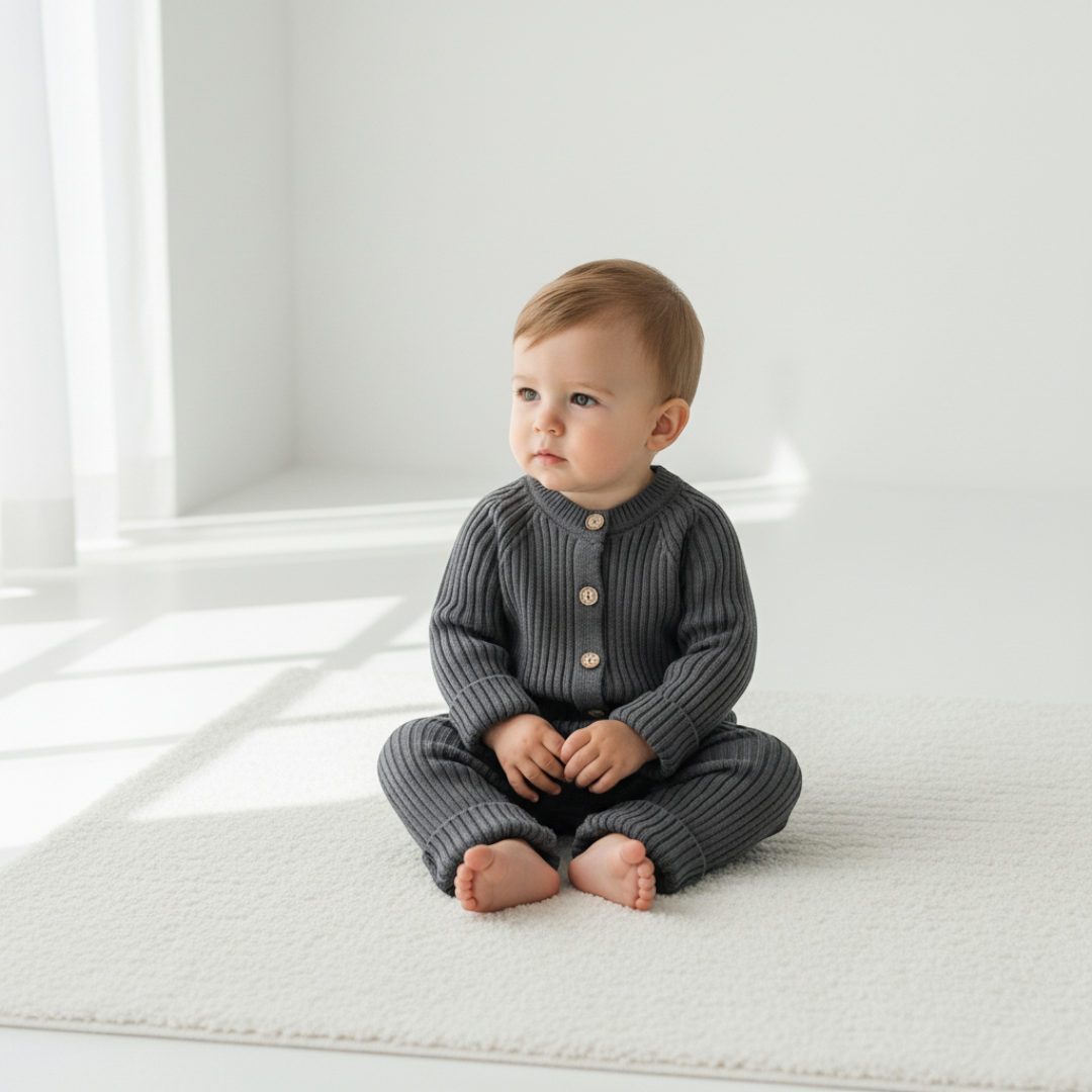 Rafa Ribbed Knit Romper - Charcoal