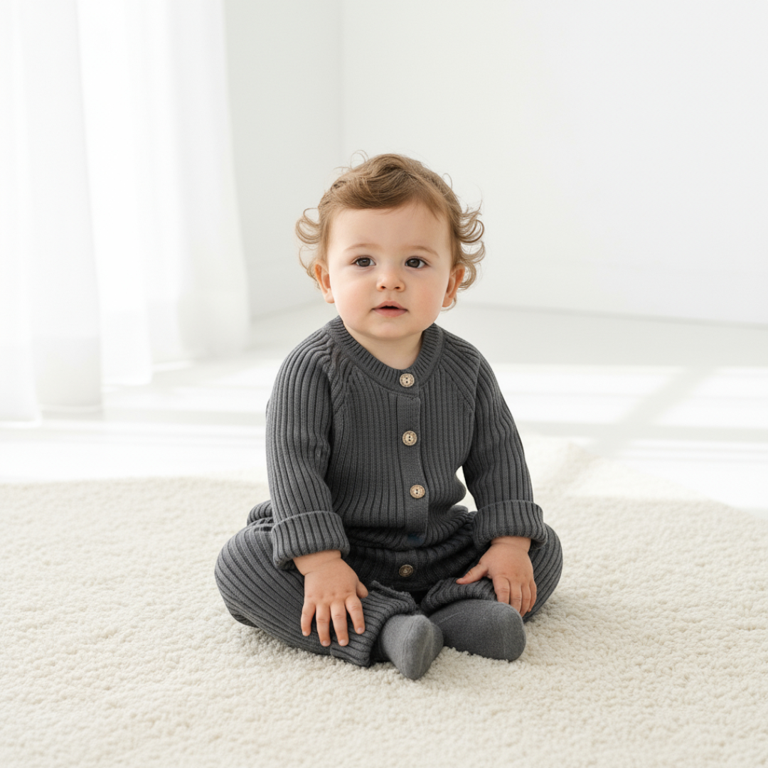 Rafa Ribbed Knit Romper - Charcoal