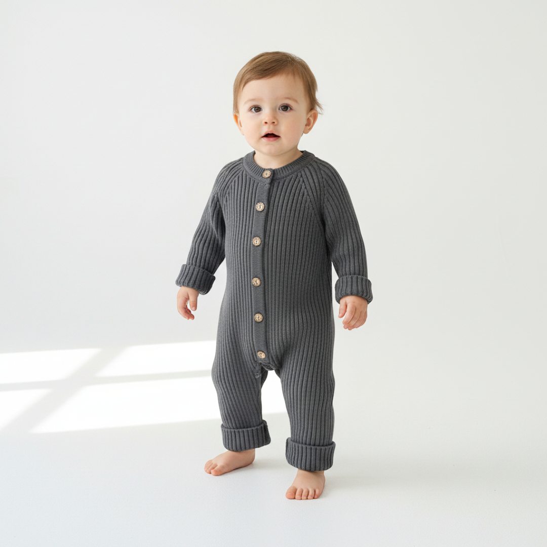 Rafa Ribbed Knit Romper - Charcoal