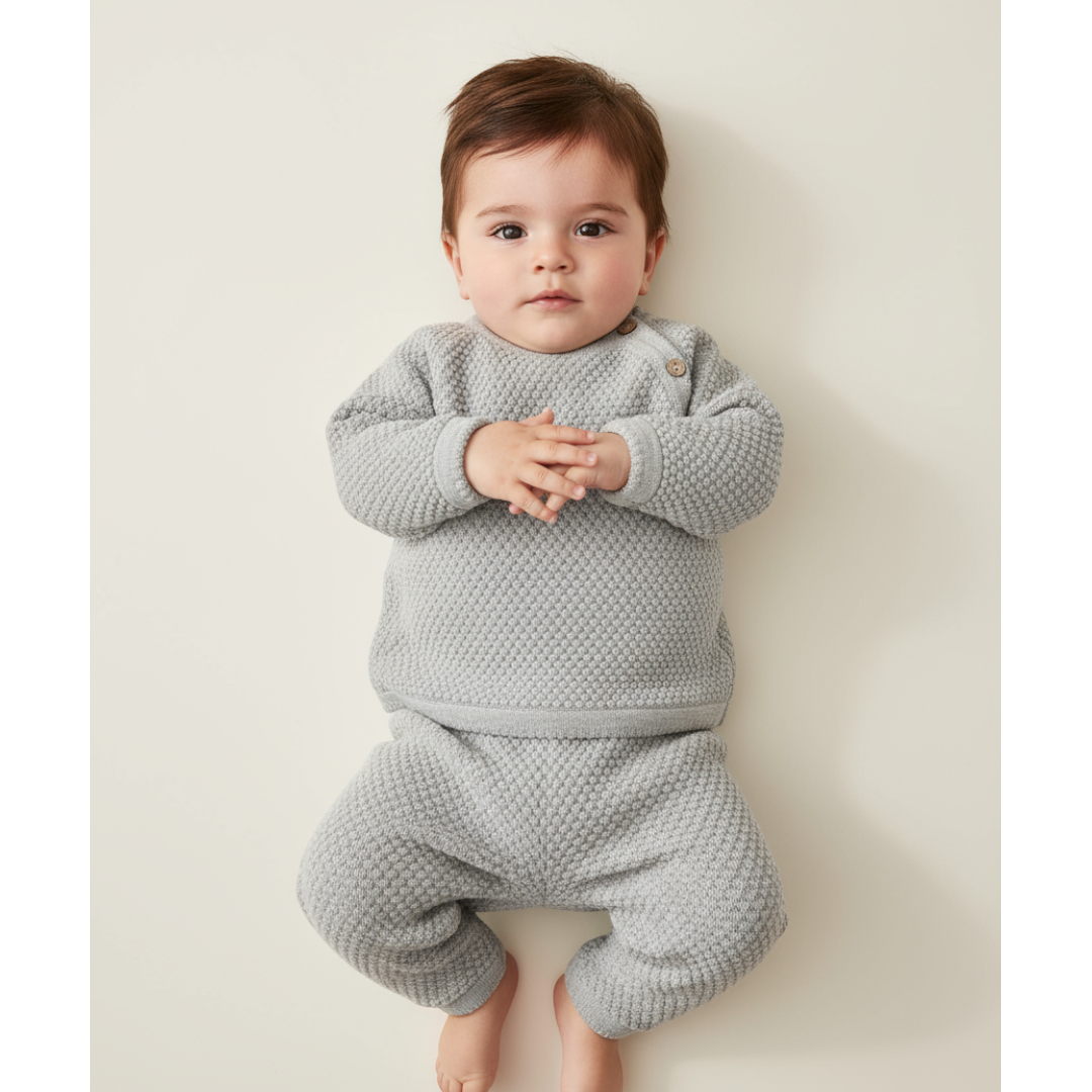 Noa Button Knit Set - Dove Grey