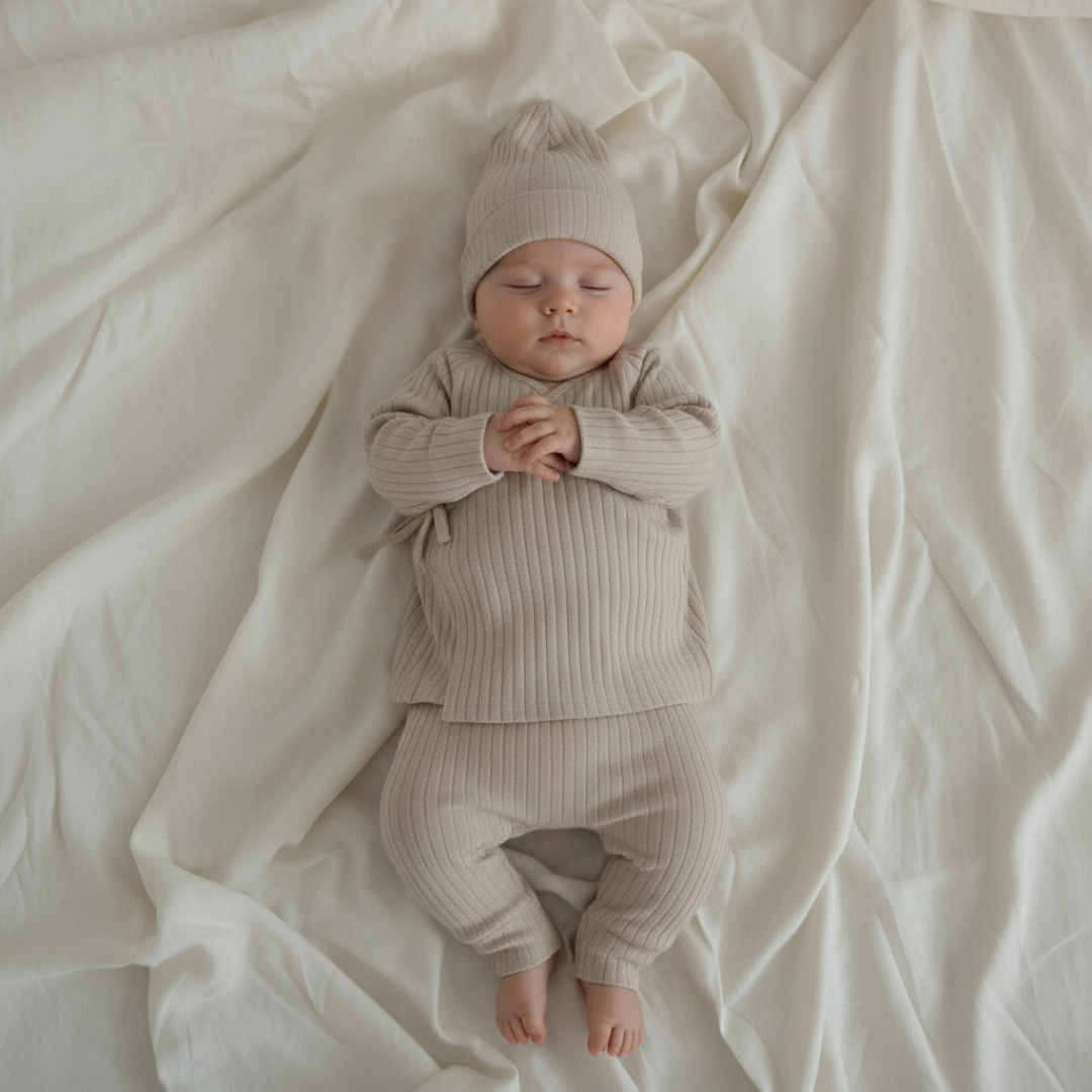 Mara Newborn Ribbed Set - Oat