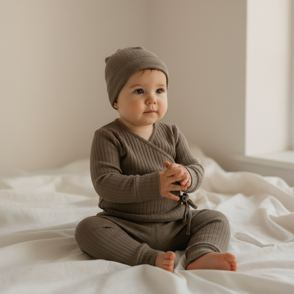 Mara Newborn Ribbed Set - Cocoa