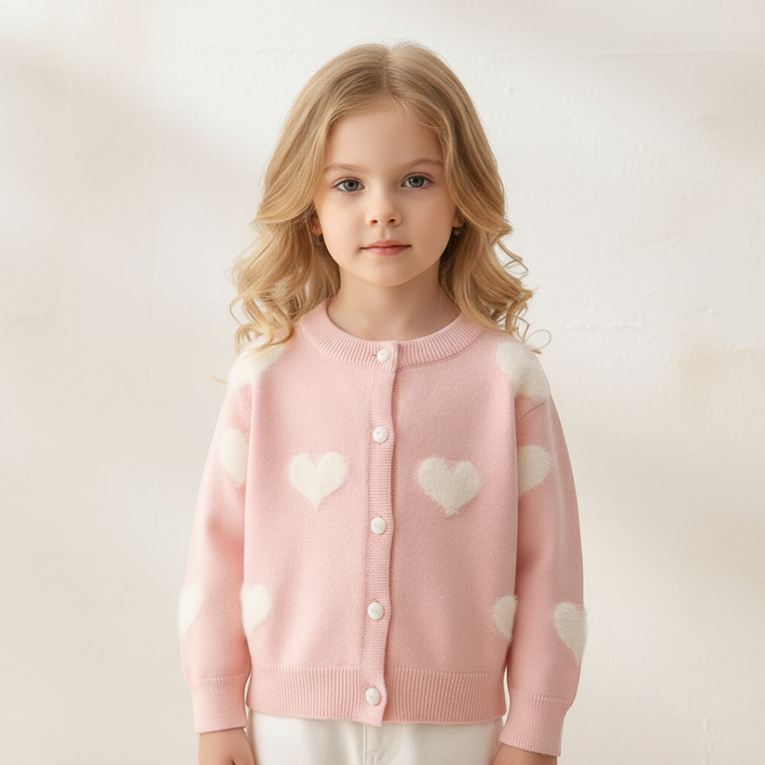 Amélie Heart Knit Cardigan - Pink