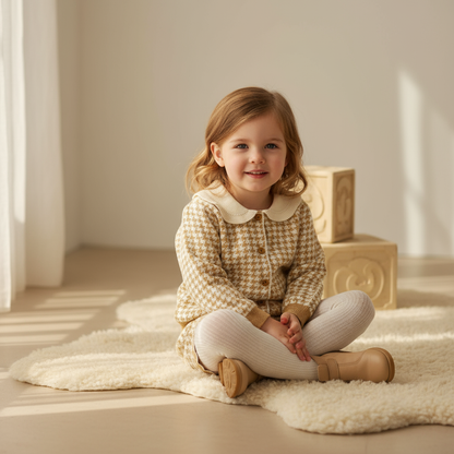 Elara Houndstooth Knit Set - Beige