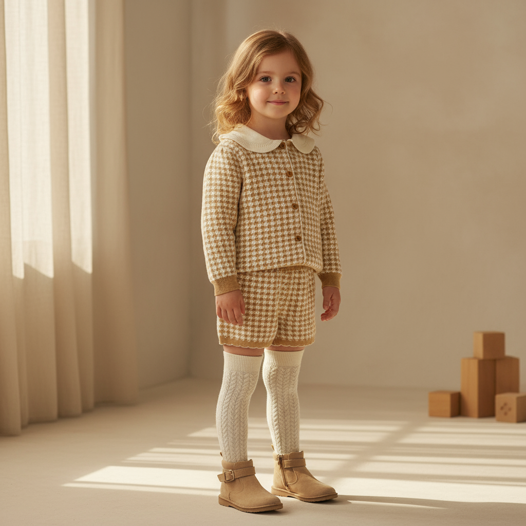 Elara Houndstooth Knit Set - Beige